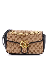 Pre-Owned Gucci Small Gg Marmont Flap Bag Diagonal Quilted Gg Canvas with Leather