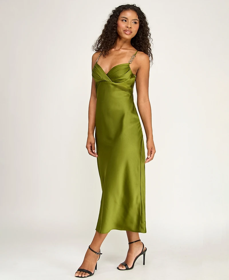 City Studios Juniors' V-Neck Pleated Midi Dress