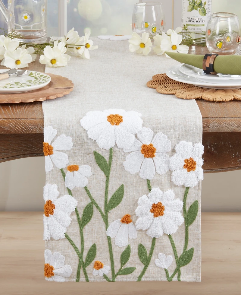 Saro Lifestyle Embroidered Linen Blend Floral Table Runner, 14" x 72"