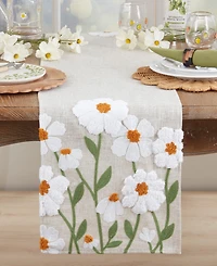 Saro Lifestyle Embroidered Linen Blend Floral Table Runner, 14" x 72"