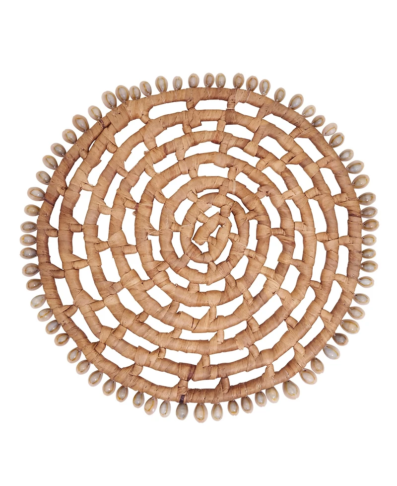 Saro Lifestyle Shell Trimmed Water Hyacinth Round Placemats, Set of 4