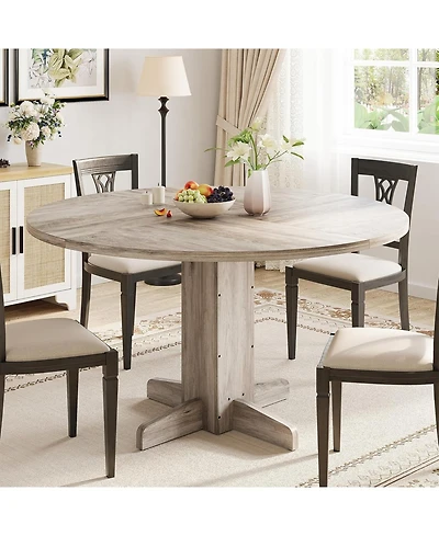 gaomon Round Dining Room Table for 4-6, Wood Kitchen Table with Sturdy Pedestal Base, Farmhouse Circle Dinner Tables for Living Room, Apartment
