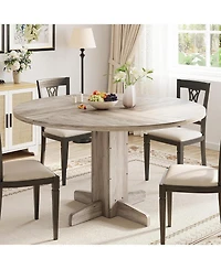 gaomon Round Dining Room Table for 4-6, Wood Kitchen Table with Sturdy Pedestal Base, Farmhouse Circle Dinner Tables for Living Room, Apartment