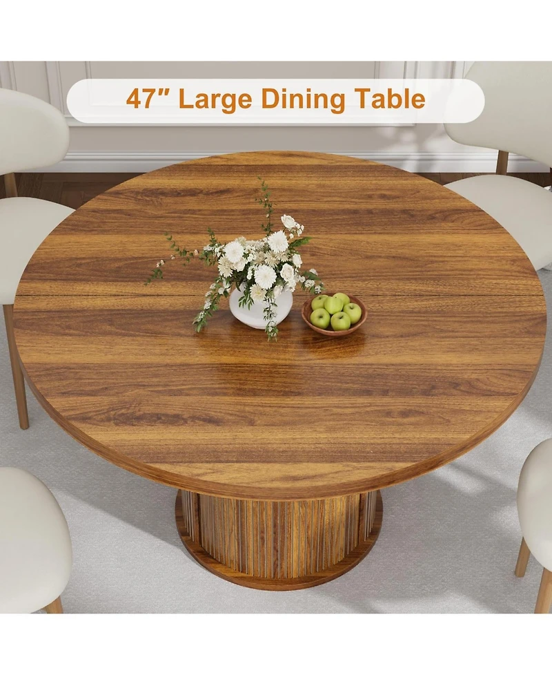 gaomon 47 Inch Round Dining Table for 4-6, Kitchen Table with 2-Layer Storage Shelf and a Drawer, Farmhouse Circle Dinner Table