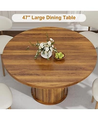 gaomon 47 Inch Round Dining Table for 4-6, Kitchen Table with 2-Layer Storage Shelf and a Drawer, Farmhouse Circle Dinner Table