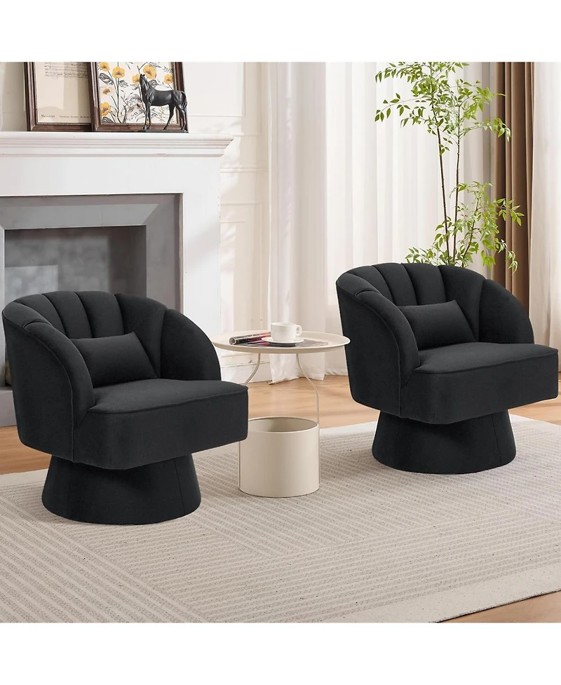 gaomon Modern Swivel Barrel Accent Chair, Upholstered Armchair with Striped Backrest and Comfy Round Lounge Chair