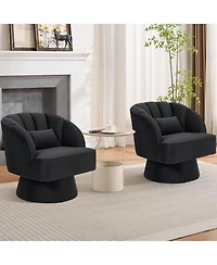 gaomon Modern Swivel Barrel Accent Chair, Upholstered Armchair with Striped Backrest and Comfy Round Lounge Chair