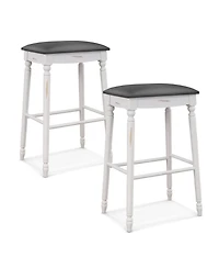 Gymax Set of 2 29-Inch Upholstered Bar Stools with Padded Seat Cushions and Rubberwood Legs