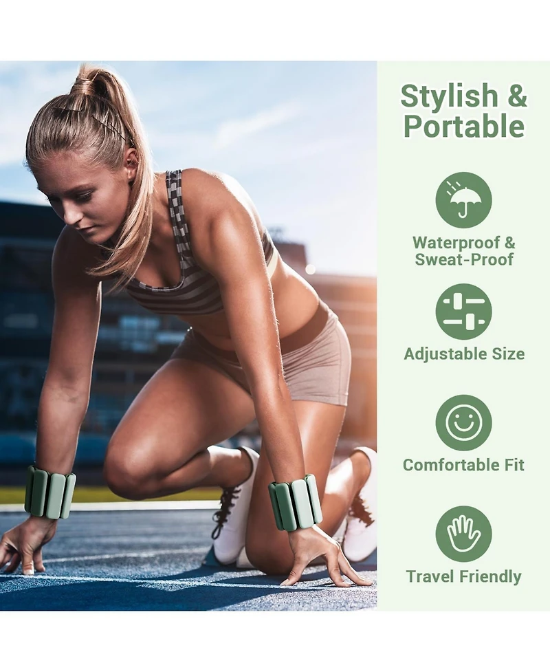 Sportneer Adjustable Wrist Ankle Weights for Women Men 1 Pair 1 lb or 2 lb Each Silicone Bangles for Yoga Dance Pilates Cardio Aerobics Pool Jogging