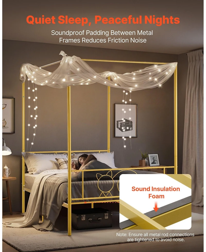 Gouun Full Size Metal Four-Poster Canopy Bed Frame with Headboard