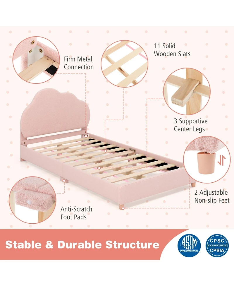 Gouun Twin Bed Frame with Height-Adjustable Headboard and Sturdy Wooden Slats