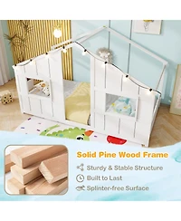 Gouun Twin Size House Bed with Led Lights, Montessori Slat-Free Floor Bed