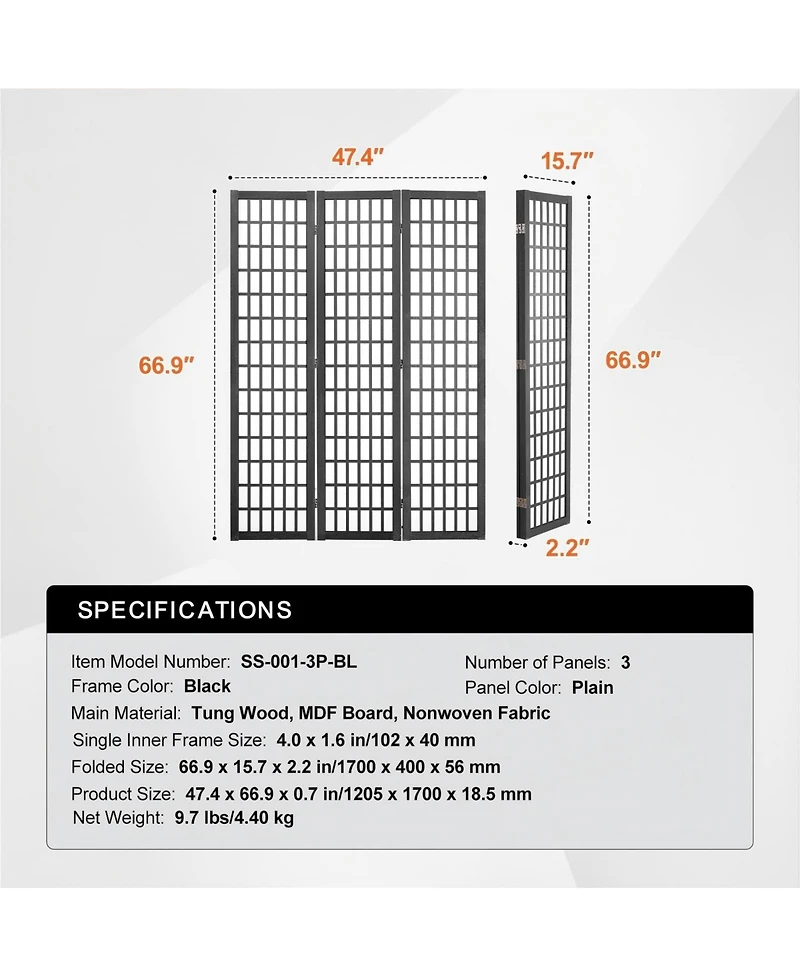 Gouun 3-Panel Japanese-Style Folding Room Divider