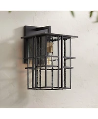 Possini Euro Design Arley Modern Outdoor Wall Light Fixture Black Geometric Frame Seedy Glass for Post Exterior Barn Deck House Porch Yard Patio