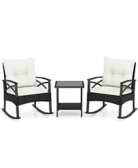 Gouun 3-Piece Rattan Rocking Chair Set with Tiered Side Table