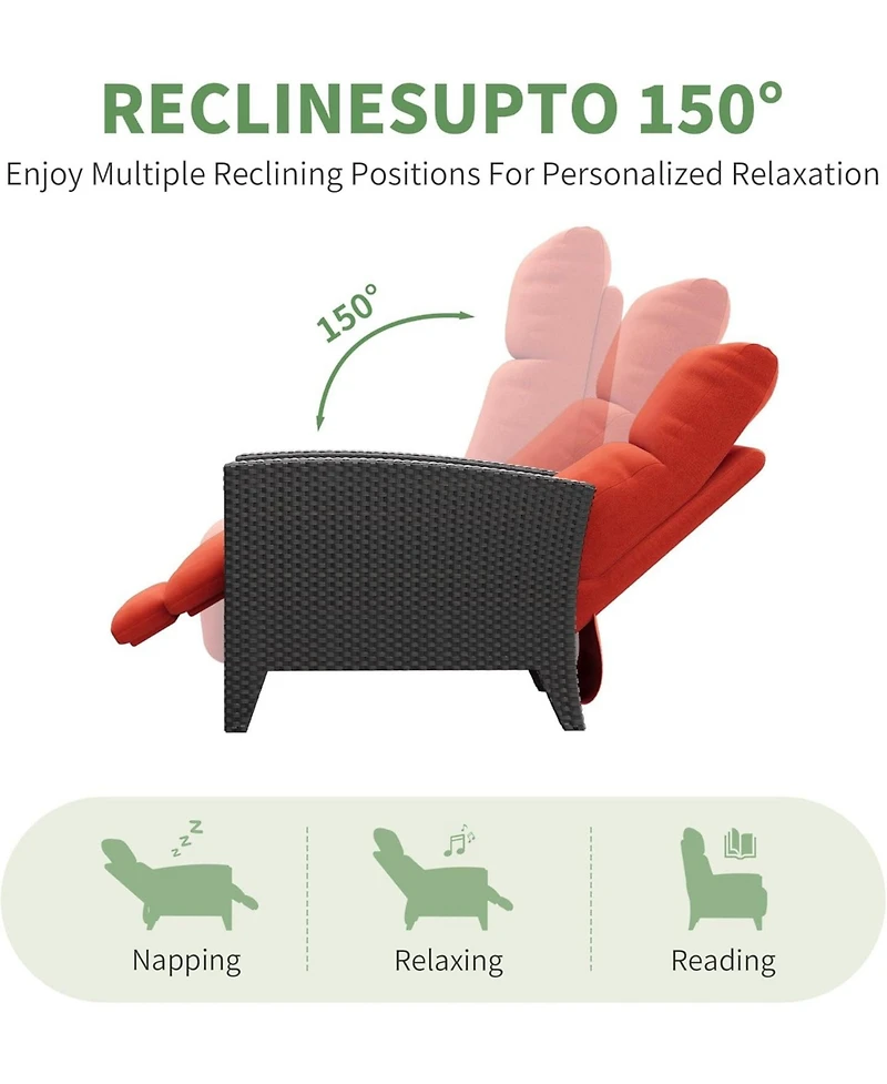 gaomon Outdoor Reclining Patio Chair with Adjustable Backrest Footrest All Weather Wicker Chaise Lounge Air Pump 150degree(s) Lay Flat