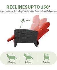 gaomon Outdoor Reclining Patio Chair with Adjustable Backrest Footrest All Weather Wicker Chaise Lounge Air Pump 150degree(s) Lay Flat