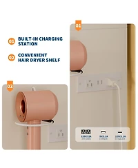 Homfan Sliding Mirror Vanity Set with 3-Level Adjustable Lighting, Stool, Power Outlet, Hairdryer Holder, and Storage Cabinet