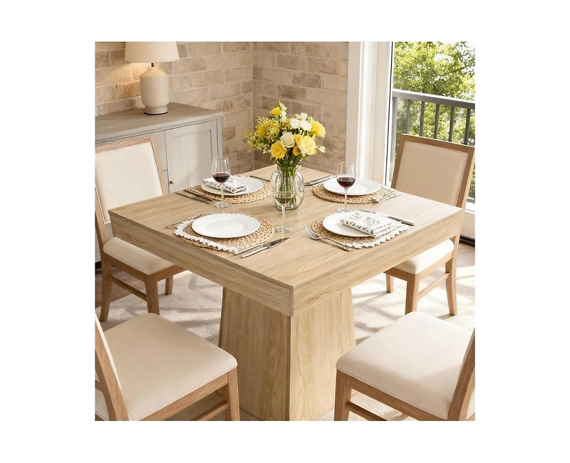 gaomon 4-Person Farmhouse Square Dining Table with Pedestal Base