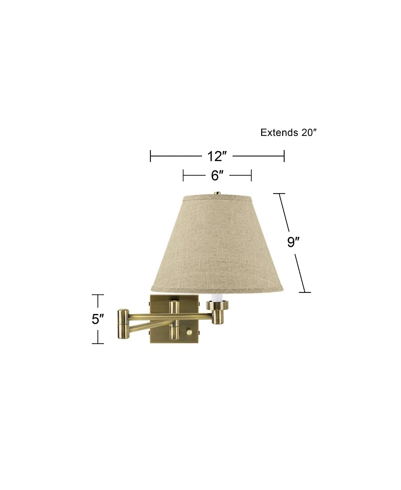 Barnes and Ivy Modern Swing Arm Wall Lamp Antique Brass Plug-In Light Fixture Fine Burlap Empire Shade for Bedroom Bedside Reading