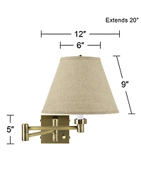 Barnes and Ivy Modern Swing Arm Wall Lamps Set of 2 Antique Brass Plug-In Light Fixture Fine Burlap Empire for Bedroom Living Room