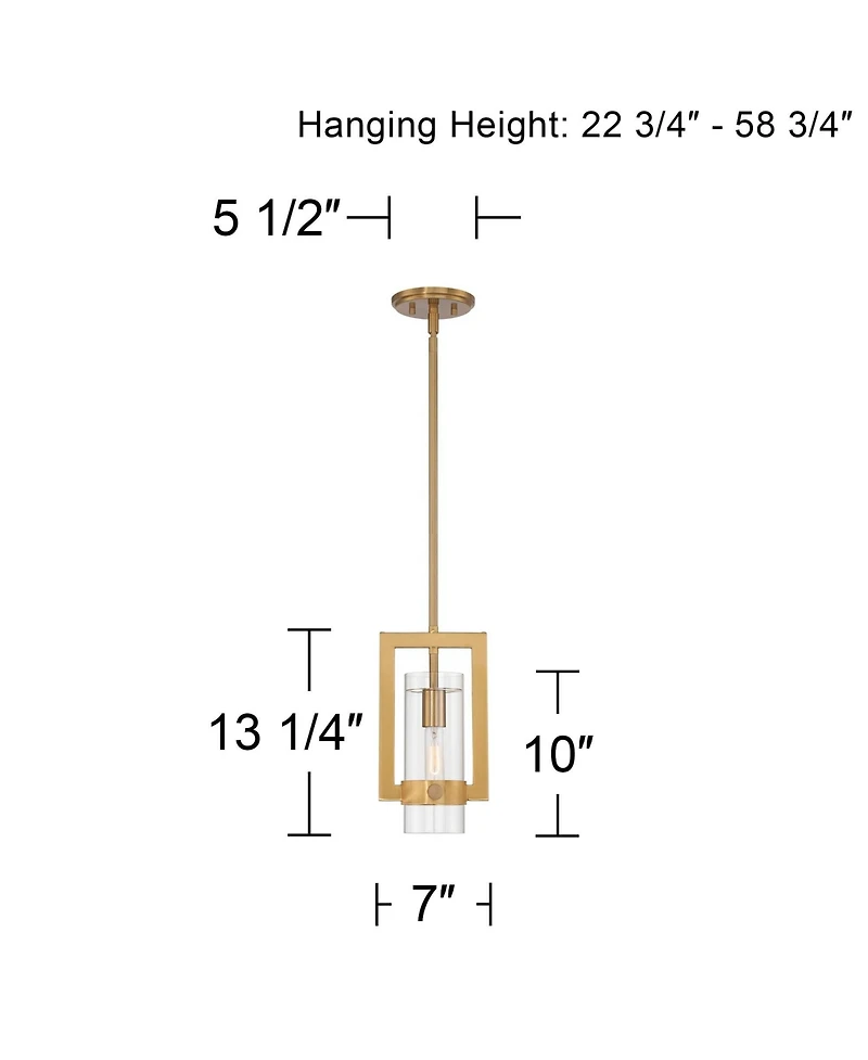 Possini Euro Design Camden Brass Mini Pendant Wide Modern Open Rectangle Clear Glass Fixture for Dining Room Kitchen Island