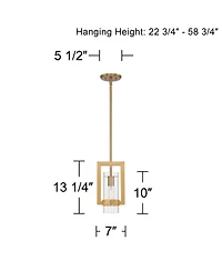Possini Euro Design Camden Brass Mini Pendant Wide Modern Open Rectangle Clear Glass Fixture for Dining Room Kitchen Island