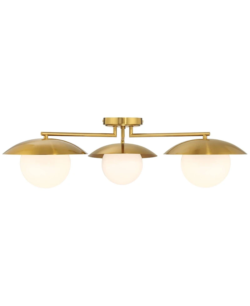 Possini Euro Design Casoria Wide Brass Gold Opal 3-Light Ceiling Light