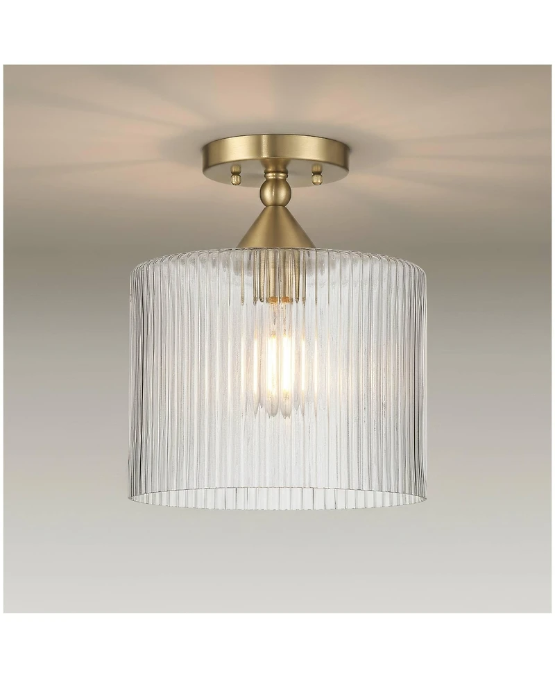 Possini Euro Design Krakow Wide Satin Brass Fluted Glass Ceiling Light