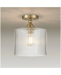 Possini Euro Design Krakow Wide Satin Brass Fluted Glass Ceiling Light