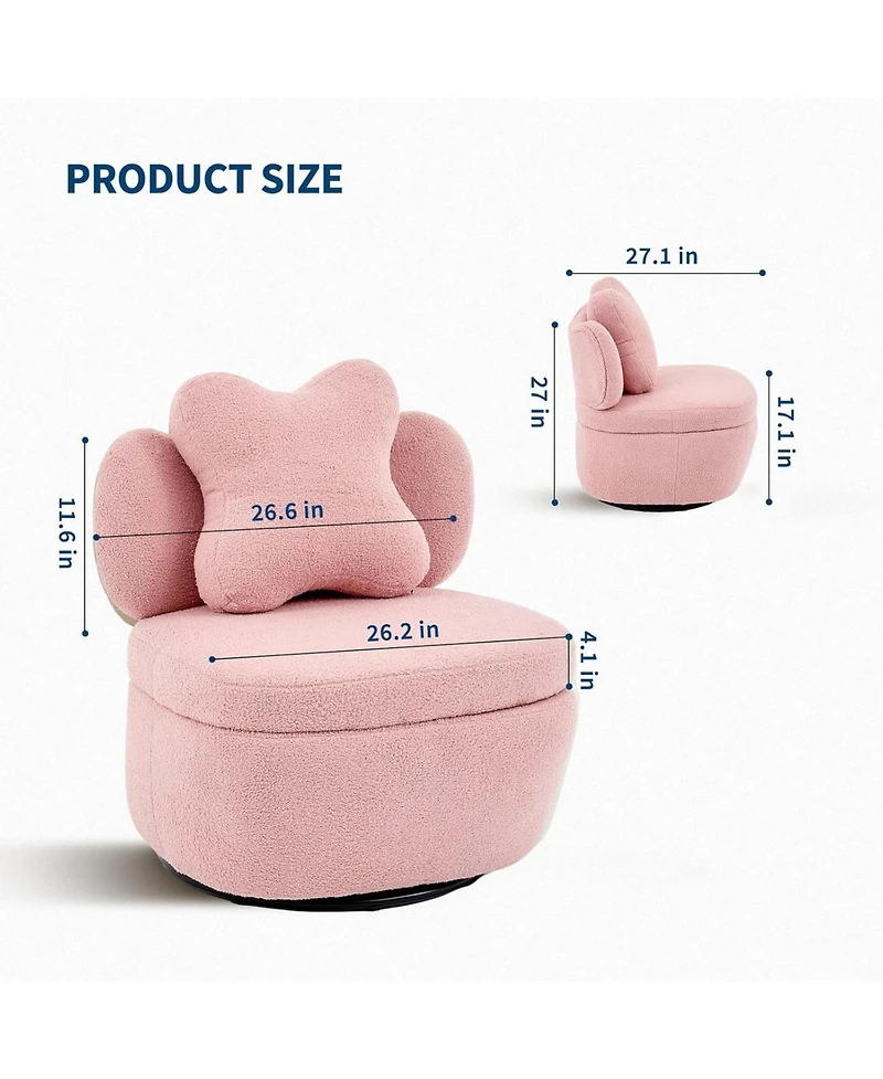 gaomon Teddy Velvet Swivel Accent Chair with Storage,360 Rotating Barrel Chair with Star Pillow,Upholstered Comfy Single Sofa Chair for Living Room
