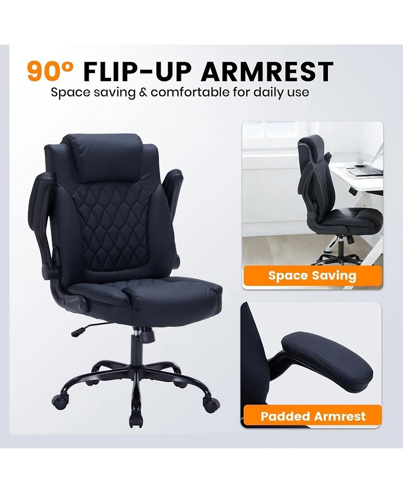 gaomon Leather Office Chair,Executive Office Chair with Flip-Up Arms,350lbs Ergonomic Home Office Desk Chair with Lumbar Support