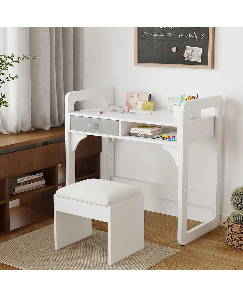 gaomon Desk and Chair Set- Wooden Writing Table with Storage Drawers and Pen Holder- Study Desk for Kids