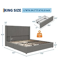 Homfan Upholstered Platform Bed Frame with Storage Drawers