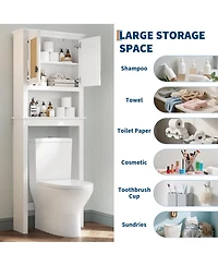homfan Over Toilet Storage Cabinet with Rattan Doors and Adjustable Shelf, Farmhouse Bathroom Organizer with Open Shelf