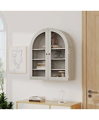 homfan Arched Bathroom Wall Cabinet with Glass Doors and Adjustable Shelves, Wood Over Toilet Storage Organizer for Bathroom and Laundry Room
