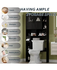 Homfan Over Toilet Storage Cabinet with Glass Doors and Adjustable Shelves, 67.4 in Tall Bathroom Organizer for Bath or Laundry