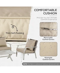 Outsunny Outdoor 4pcs Patio Furniture Set, 2 Plastic Rattan Chairs, 1 Pe Wicker Loveseat Sofa, 1 Center Coffee Table, Soft Cushions for Backyard, Gard