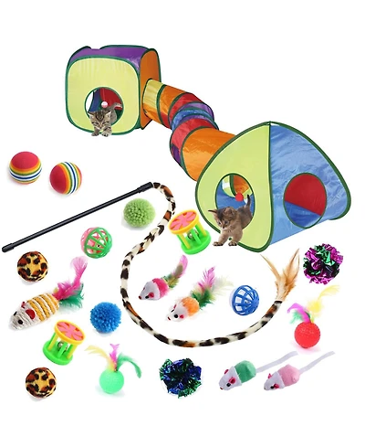 Aronkl 23 Cat Toys Set for Indoor Cats Interactive Tunnel Teaser Wand Balls Kitten Play Kit