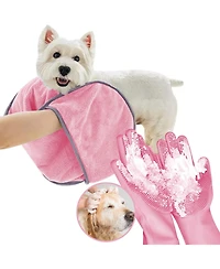 Aronkl 2 Piece Pet Bathing Kit with Washing Gloves and Quick Drying Towel