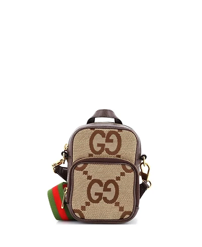 Pre-Owned Gucci Mini Front Pocket Web Crossbody Bag Jumbo Gg Canva