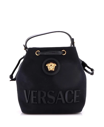 Pre-Owned Versace Small La Medusa Drawstring Bucket Bag Canvas with Leather