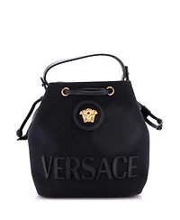 Pre-Owned Versace Small La Medusa Drawstring Bucket Bag Canvas with Leather