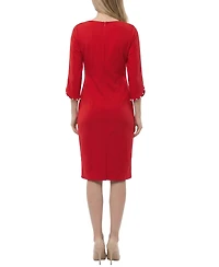 Ny Collection Petite 3/4 Mother of Pearl-Detail Petal Sleeve Dress