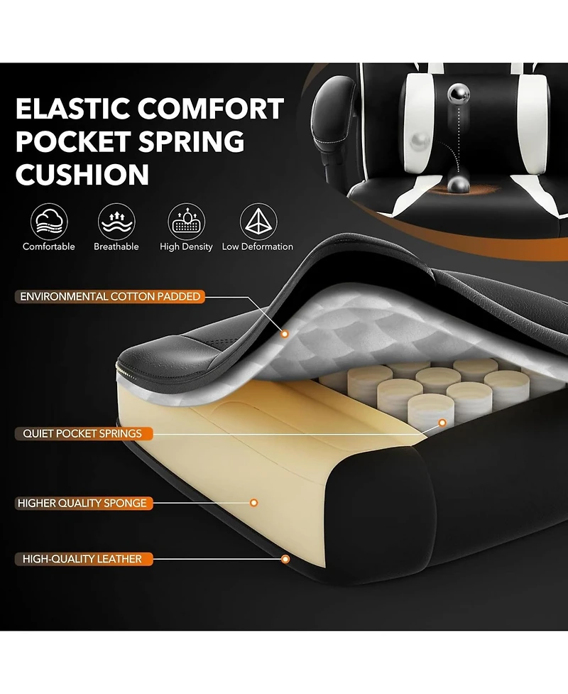 gaomon Gaming Chair with Footrest and Massage Lumbar Support,Big and Tall Ergonomic Computer Game Desk Chair,High Back Pu Leather Recliner