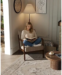 gaomon Mid-Century Modern Accent Chair, Wide-Wale Corduroy Upholstery, Solid Wood Armchair with Removable Lumbar Pillow, Sturdy Reading Chair.