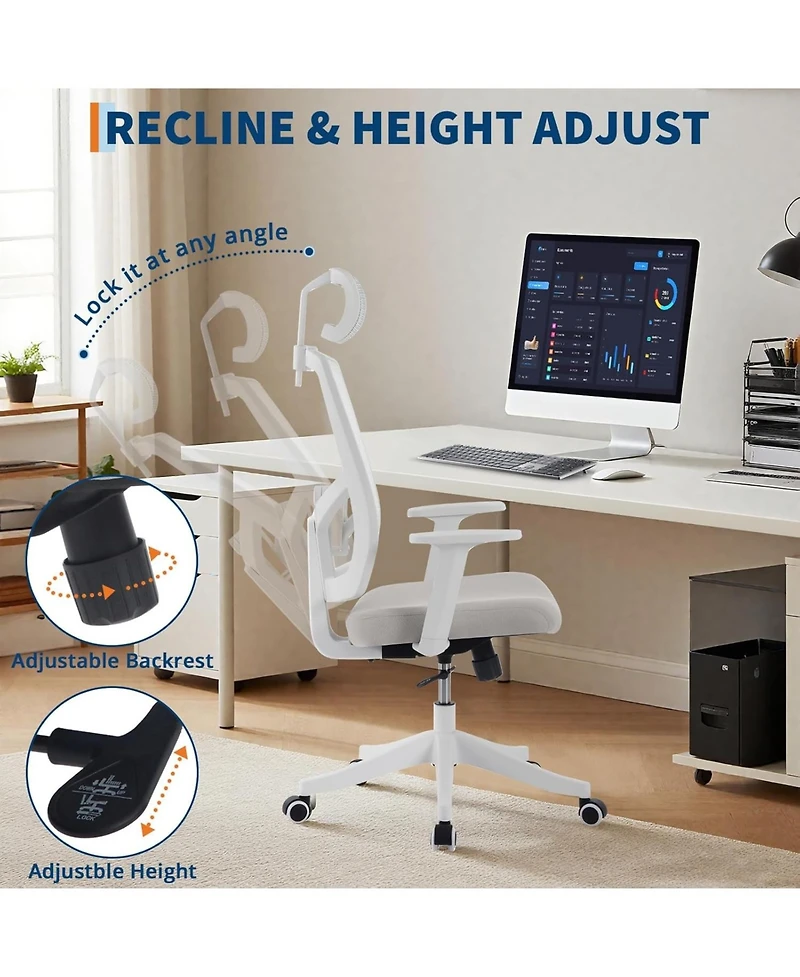 gaomon Ergonomic Desk Chair Reclining,High Back Mesh Office Chair,Full Ergonomic Support,Space-Saving Flip-Up Arms,Adjustable Headrest