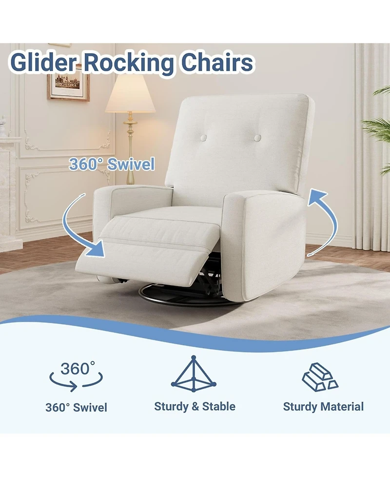 gaomon Nursery Recliner Chair,360 Swivel Rocking Glider Chair for Adults with Adjustable Backrest and Footrest,Cozy Linen Upholstered Armchair