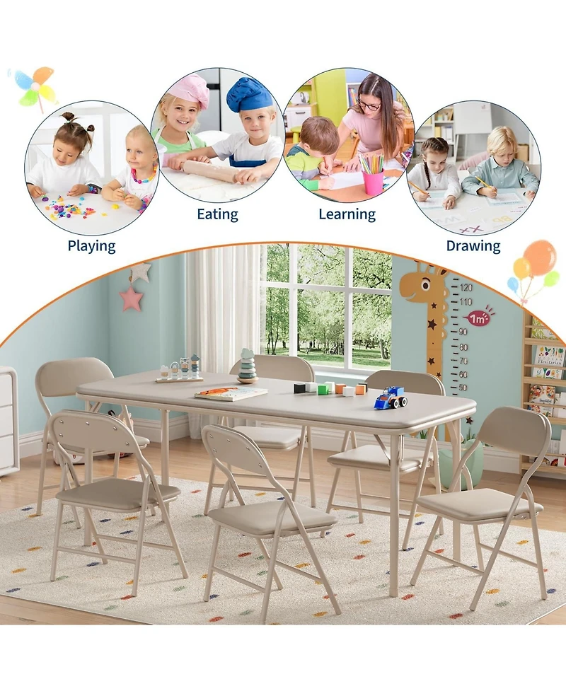gaomon 7 Piece Boys Girls Folding Table and Chairs Set, Activity Table and Chairs Set for Dining Room,Daycare,Classrooms