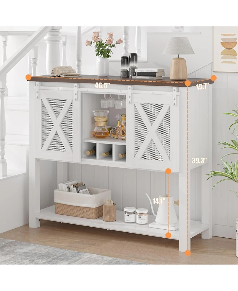 gaomon Buffet Cabinet 46.5" Large Buffet Sideboard Cabinet With 2 Sliding Barn Doors Farmhouse Wine Cabinet Table Wine Rack Bar Storage Cabinet